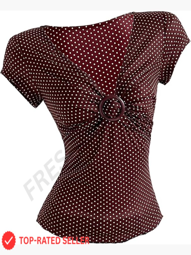 Polka Dot Twist Front Y2k Deep V Neck Cap Sleeve Fitted T Shirt